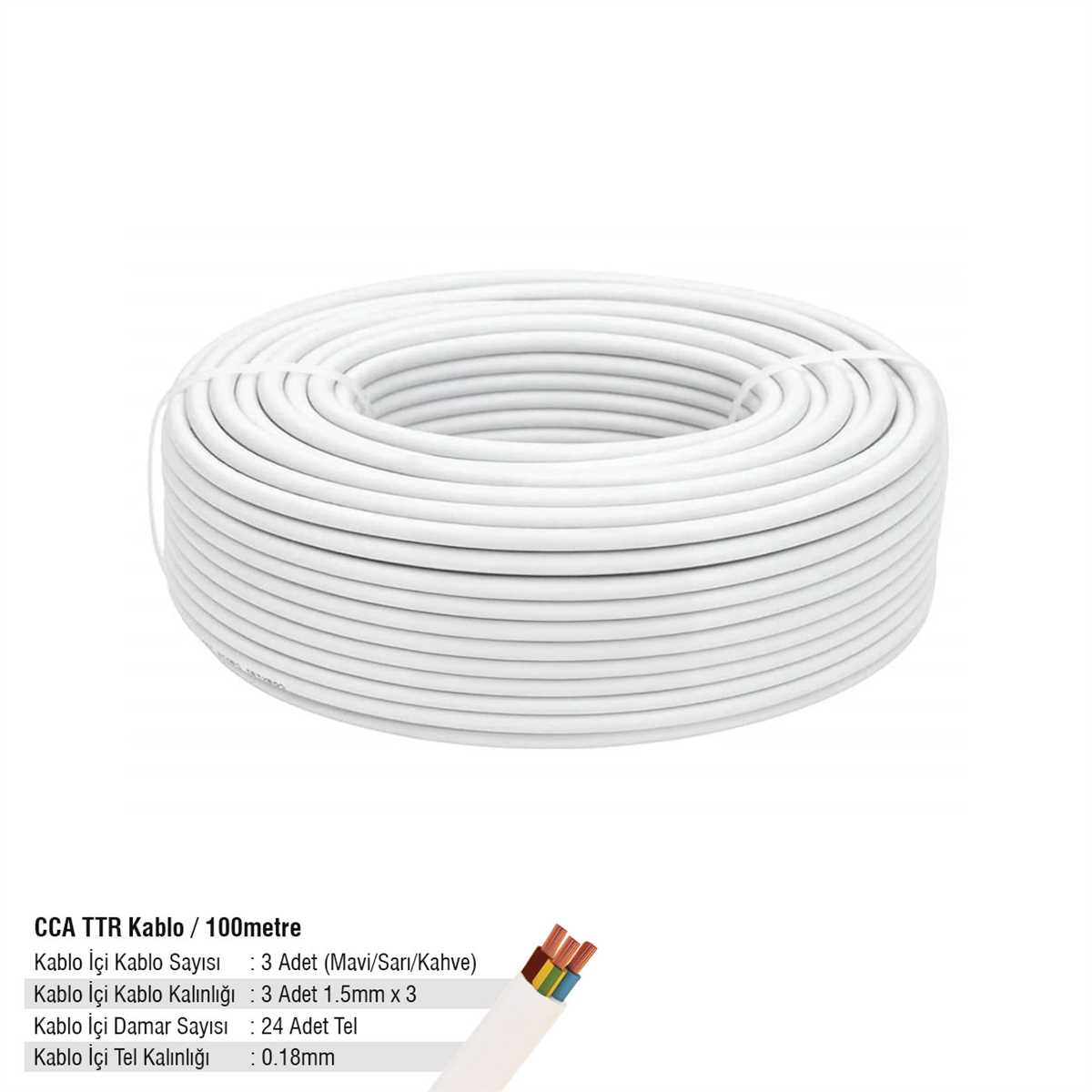 SGS3555 CCA TTR KABLO 3*1,5 100 METRE 24*0,18 BEYAZ